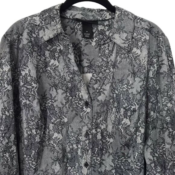 Lane Bryant Womens Top Size 26 Black Floral Long Sleeve Button Down Blouse - Picture 3 of 11